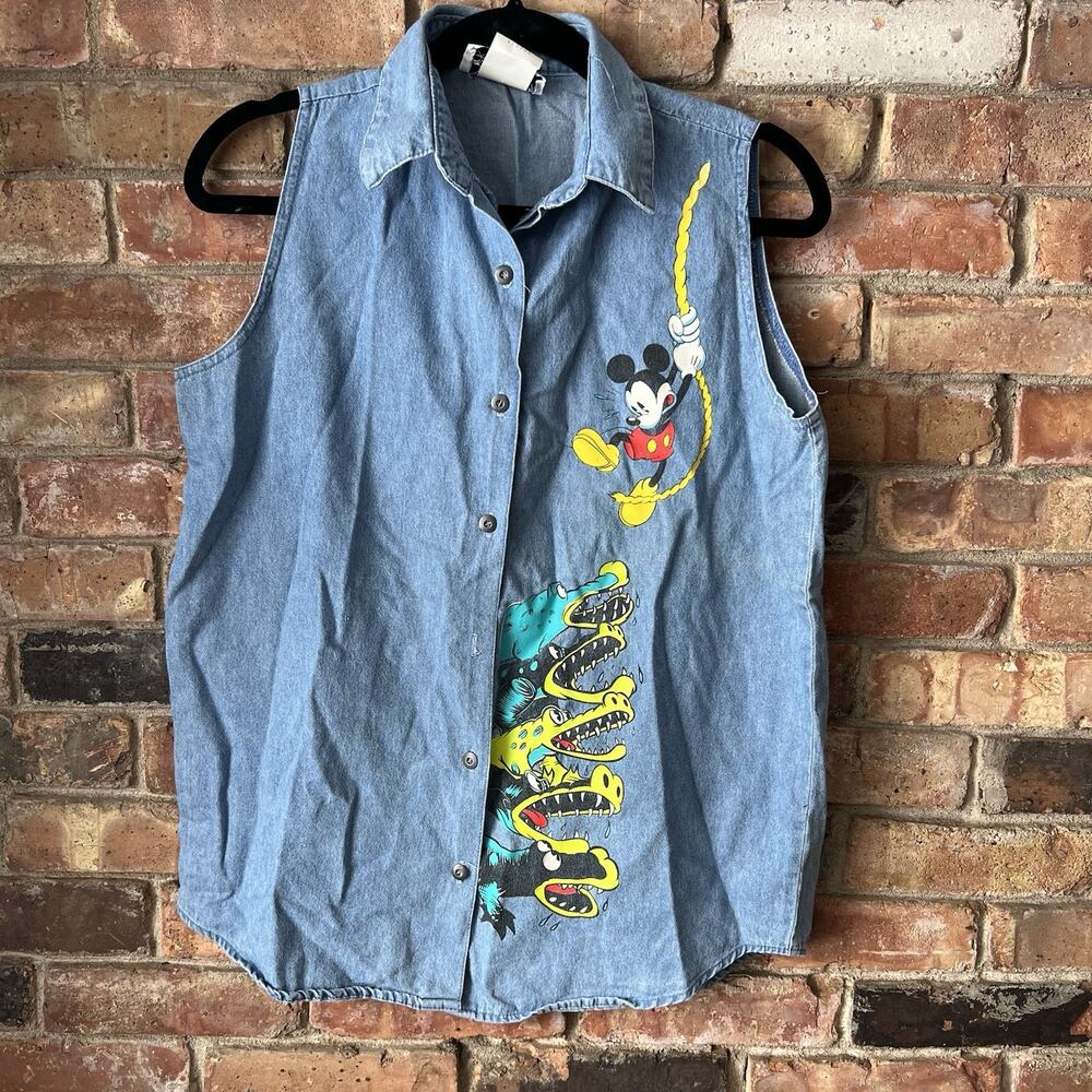 Vintage Mickey Jerry Leigh Denim Top Womens Medium Screenprint Alligators